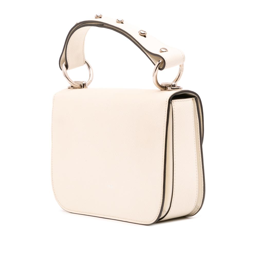 Prada B Prada White Ivory Saffiano Leather Lux Arcade Satchel Italy