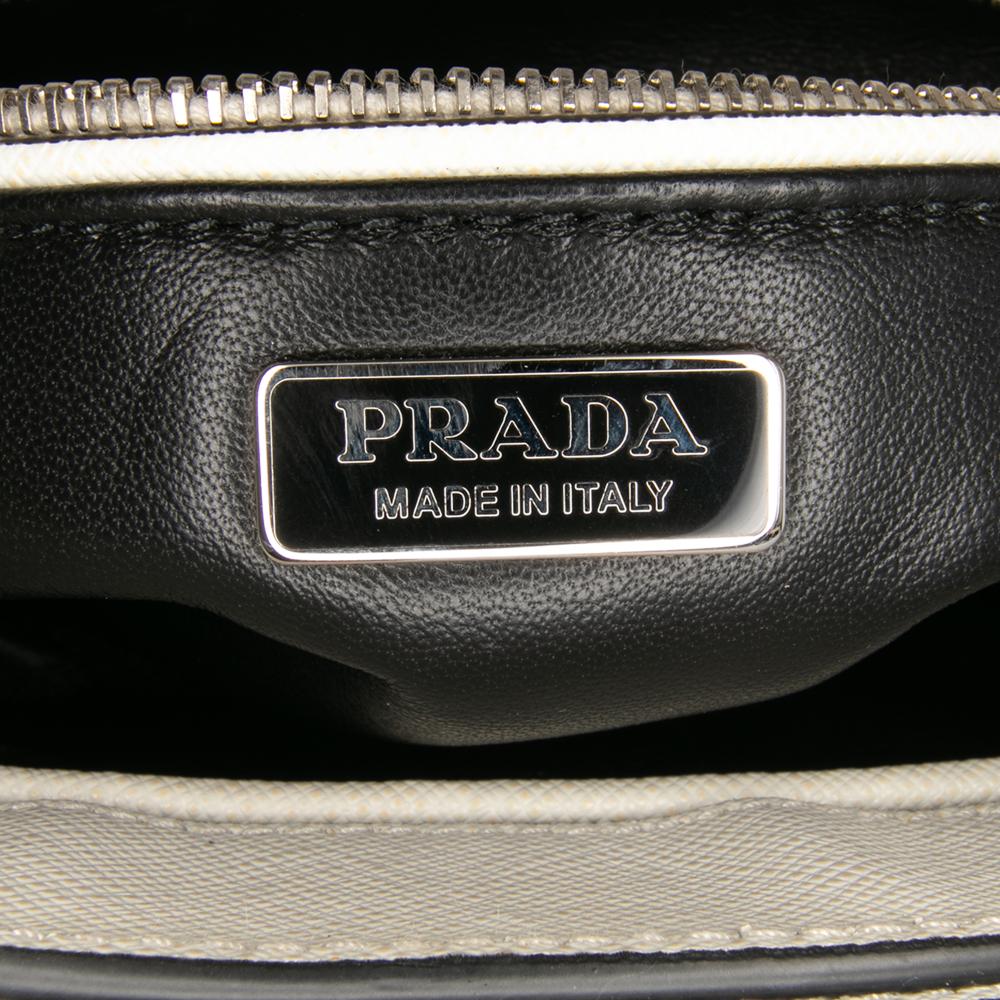 Prada B Prada White Ivory Saffiano Leather Lux Arcade Satchel Italy