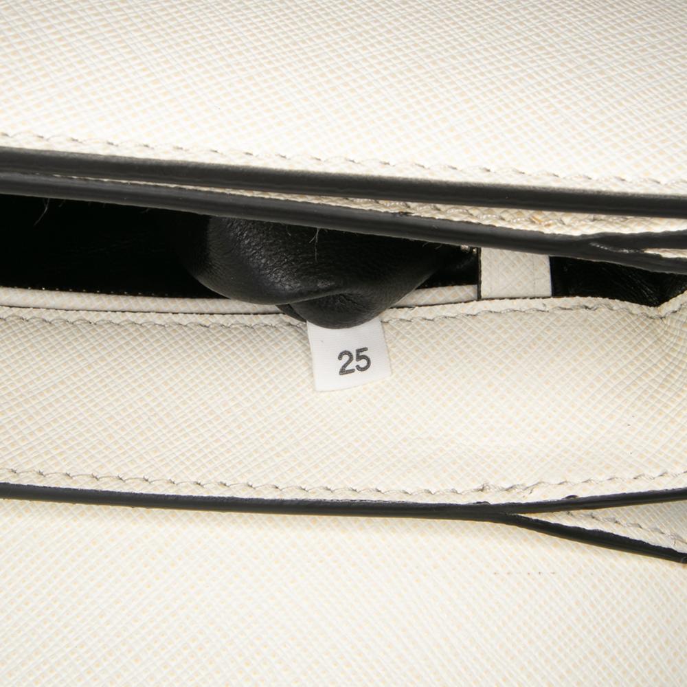 Prada B Prada White Ivory Saffiano Leather Lux Arcade Satchel Italy