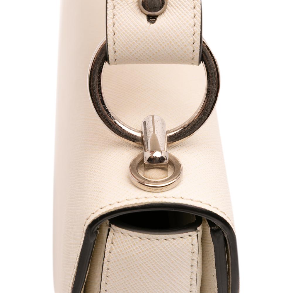 Prada B Prada White Ivory Saffiano Leather Lux Arcade Satchel Italy