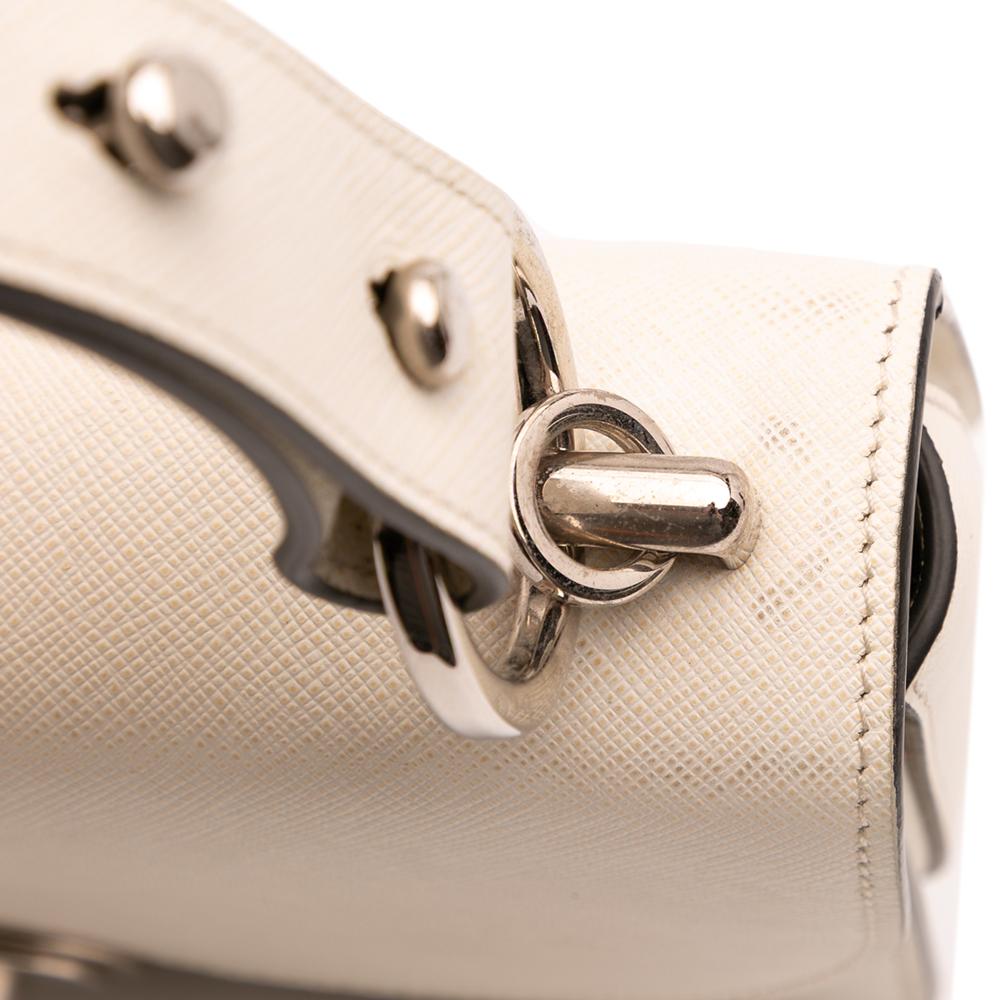 Prada B Prada White Ivory Saffiano Leather Lux Arcade Satchel Italy