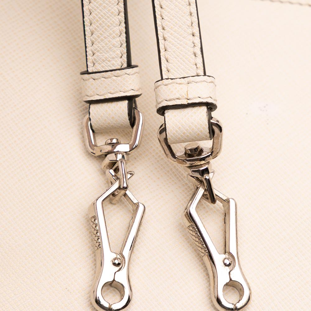 Prada B Prada White Ivory Saffiano Leather Lux Arcade Satchel Italy