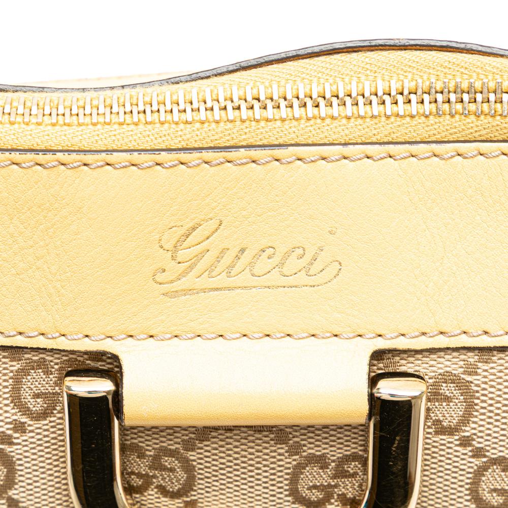 Gucci B Gucci Brown with Yellow Canvas Fabric GG Abbey D Ring Crossbody Italy
