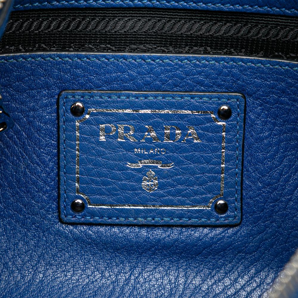 Prada B Prada Blue Calf Leather Vitello Daino Crossbody Italy