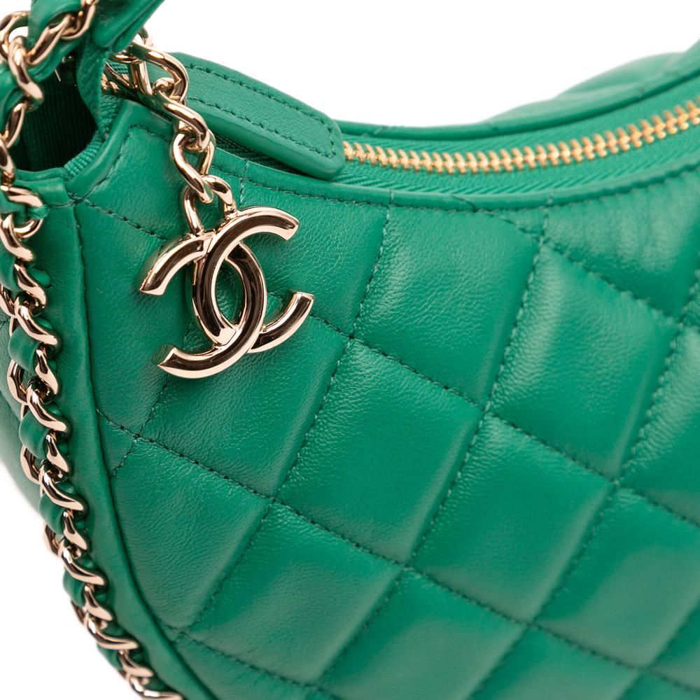 Chanel AB Chanel Green Lambskin Leather Leather Small Quilted Lambskin Chain Around Hook Hobo Bag Italy