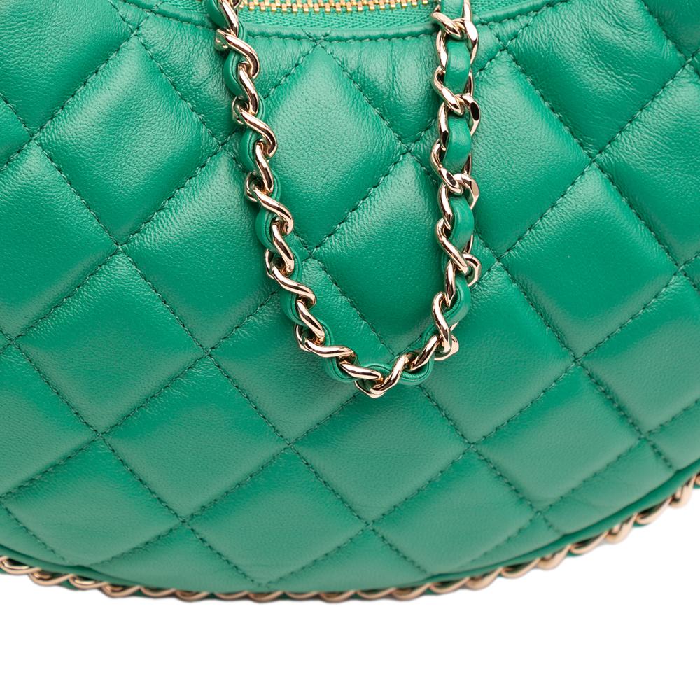 Chanel AB Chanel Green Lambskin Leather Leather Small Quilted Lambskin Chain Around Hook Hobo Bag Italy