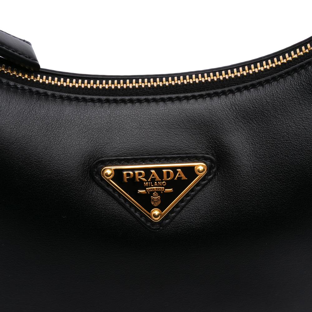 Prada AB Prada Black Calf Leather Small Soft Arque Satchel Italy