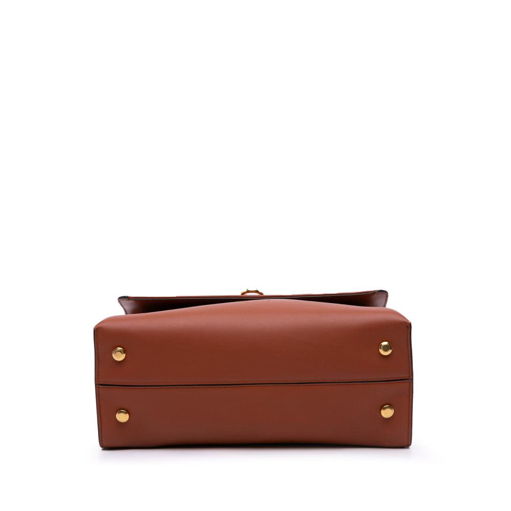 Ferragamo B Ferragamo Brown Calf Leather Gancini Trifolio Top Handle Bag Italy