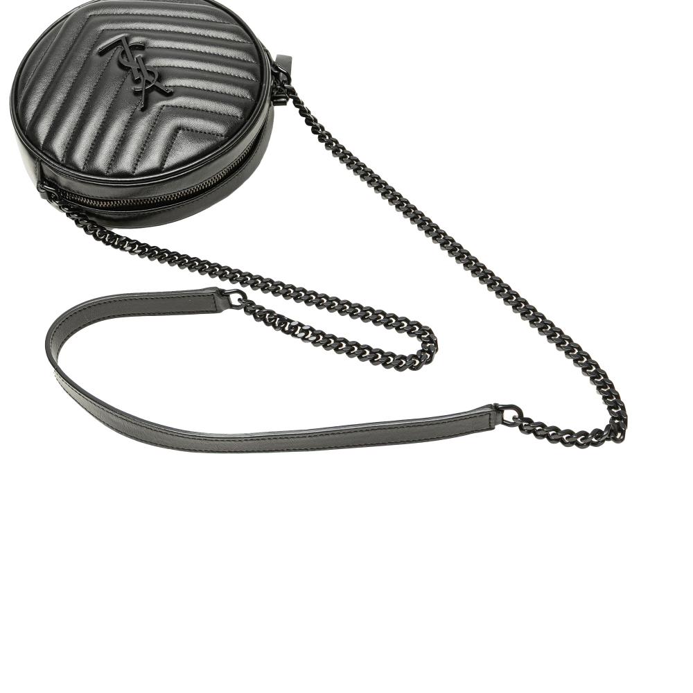 Saint Laurent B Saint Laurent Black Calf Leather Chevron skin Round Vinyle Camera Bag Italy