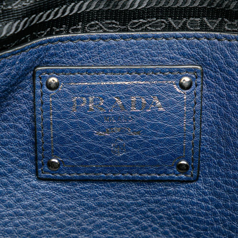 Prada B Prada Blue Calf Leather Vitello Daino Double Handle Satchel Italy