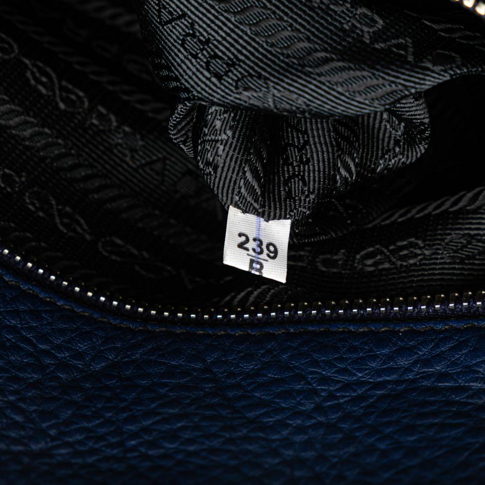 Prada B Prada Blue Calf Leather Vitello Daino Double Handle Satchel Italy