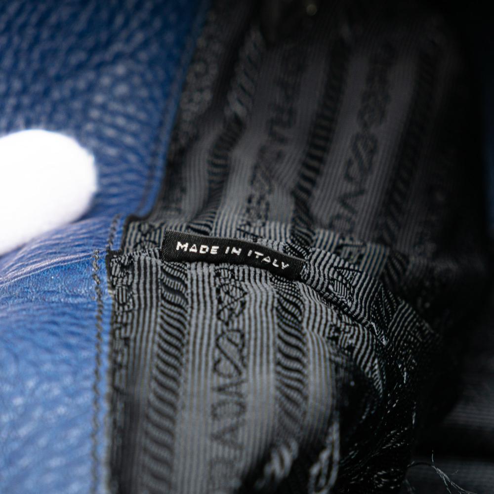 Prada B Prada Blue Calf Leather Vitello Daino Double Handle Satchel Italy