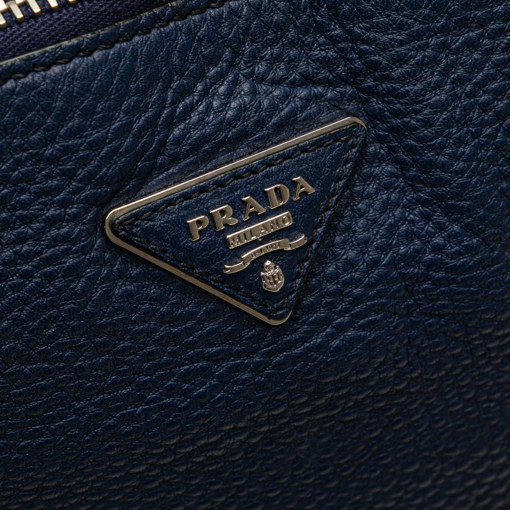 Prada B Prada Blue Calf Leather Vitello Daino Double Handle Satchel Italy