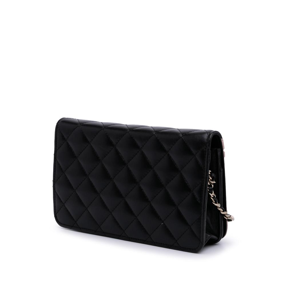 Chanel B Chanel Black Lambskin Leather Leather Bicolor Quilted Lambskin Camellia Wallet on Chain Italy