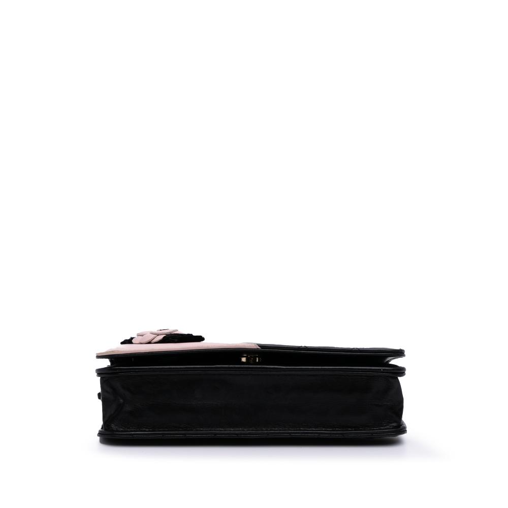 Chanel B Chanel Black Lambskin Leather Leather Bicolor Quilted Lambskin Camellia Wallet on Chain Italy