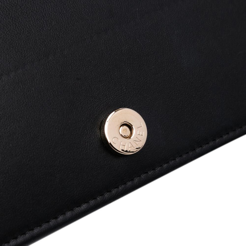 Chanel B Chanel Black Lambskin Leather Leather Bicolor Quilted Lambskin Camellia Wallet on Chain Italy