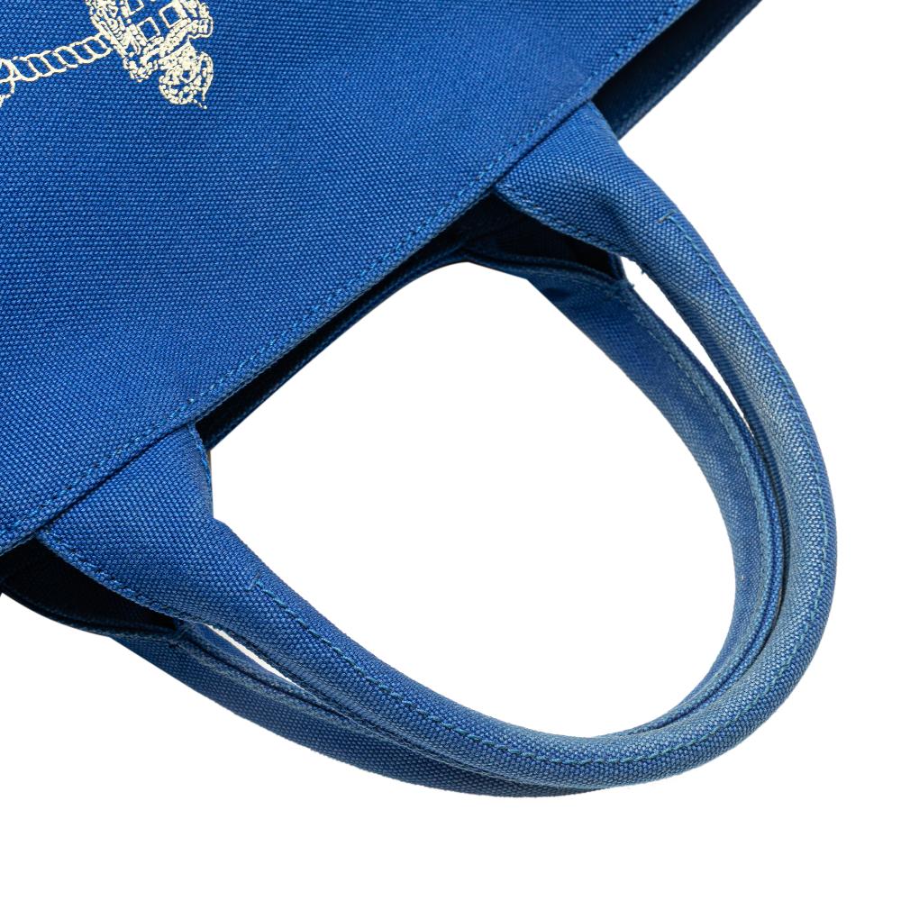 Prada B Prada Blue Canvas Fabric Medium Canapa Logo Convertible Shopping Tote India
