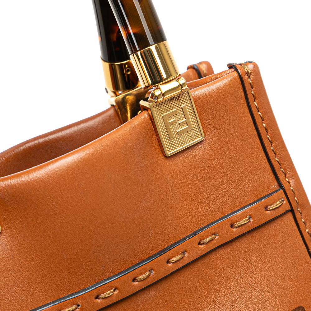 Fendi B Fendi Brown Calf Leather Mini Sunshine Shopper Tote Italy