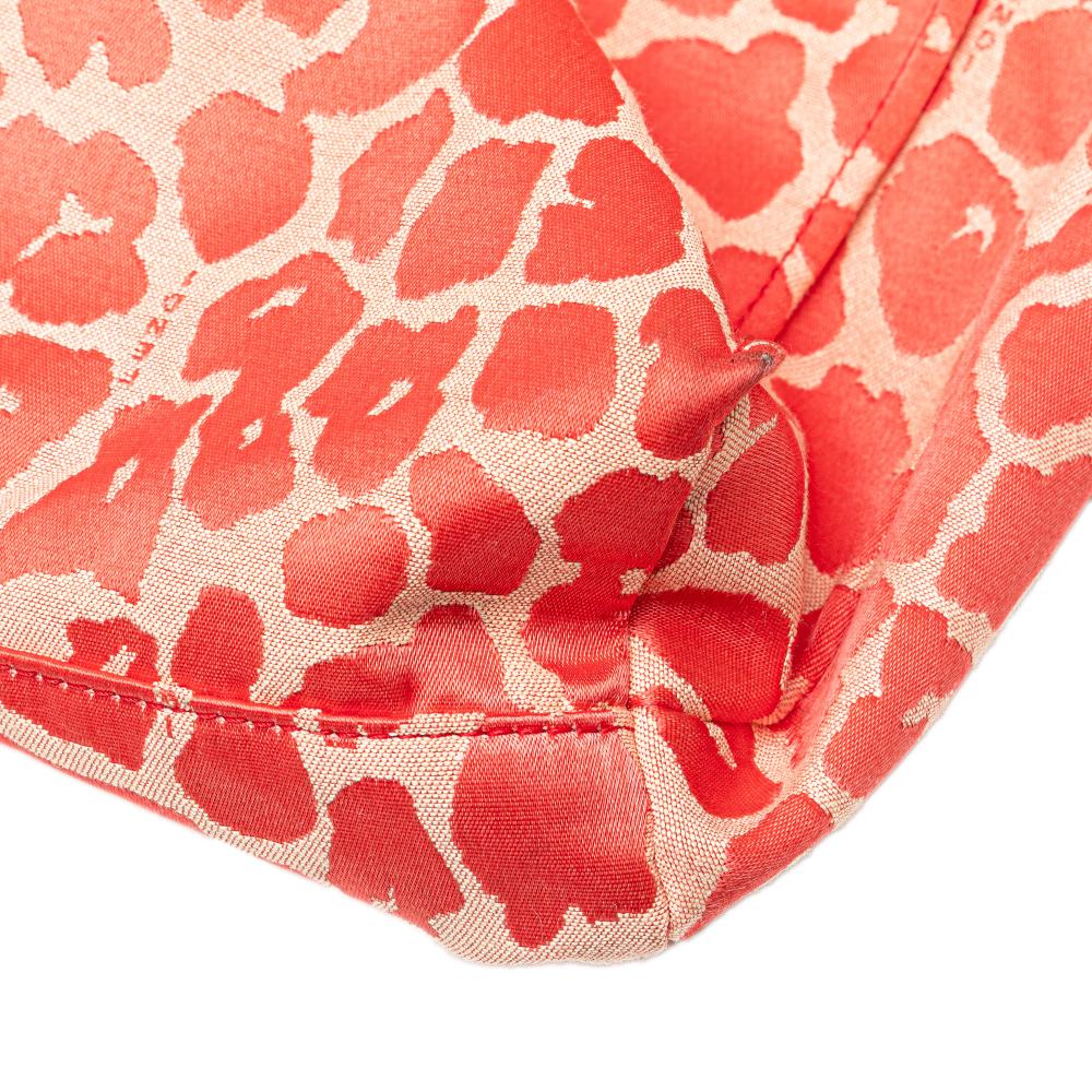 Fendi B Fendi Red Canvas Fabric Leopard Print Shopper Tote Italy