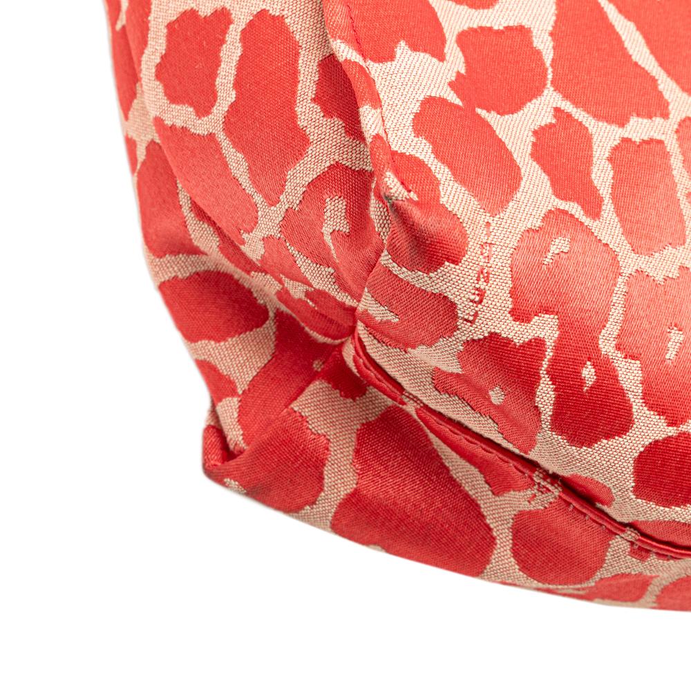 Fendi B Fendi Red Canvas Fabric Leopard Print Shopper Tote Italy