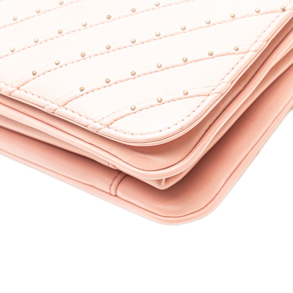 Chanel B Chanel Pink Light Pink Calf Leather Chevron skin Studded Full Flap Italy