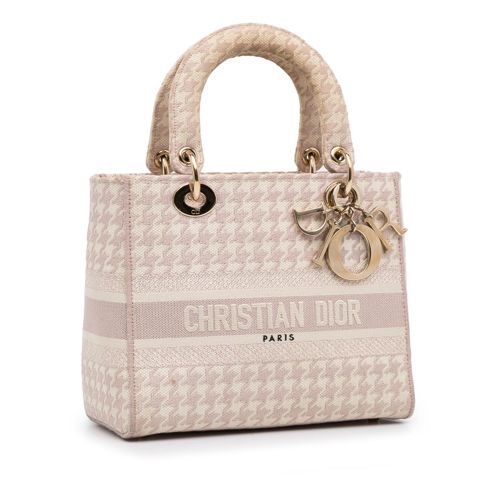 Christian Dior B Dior Pink Light Pink Canvas Fabric Medium Embroidered Houndstooth Lady D Lite Italy