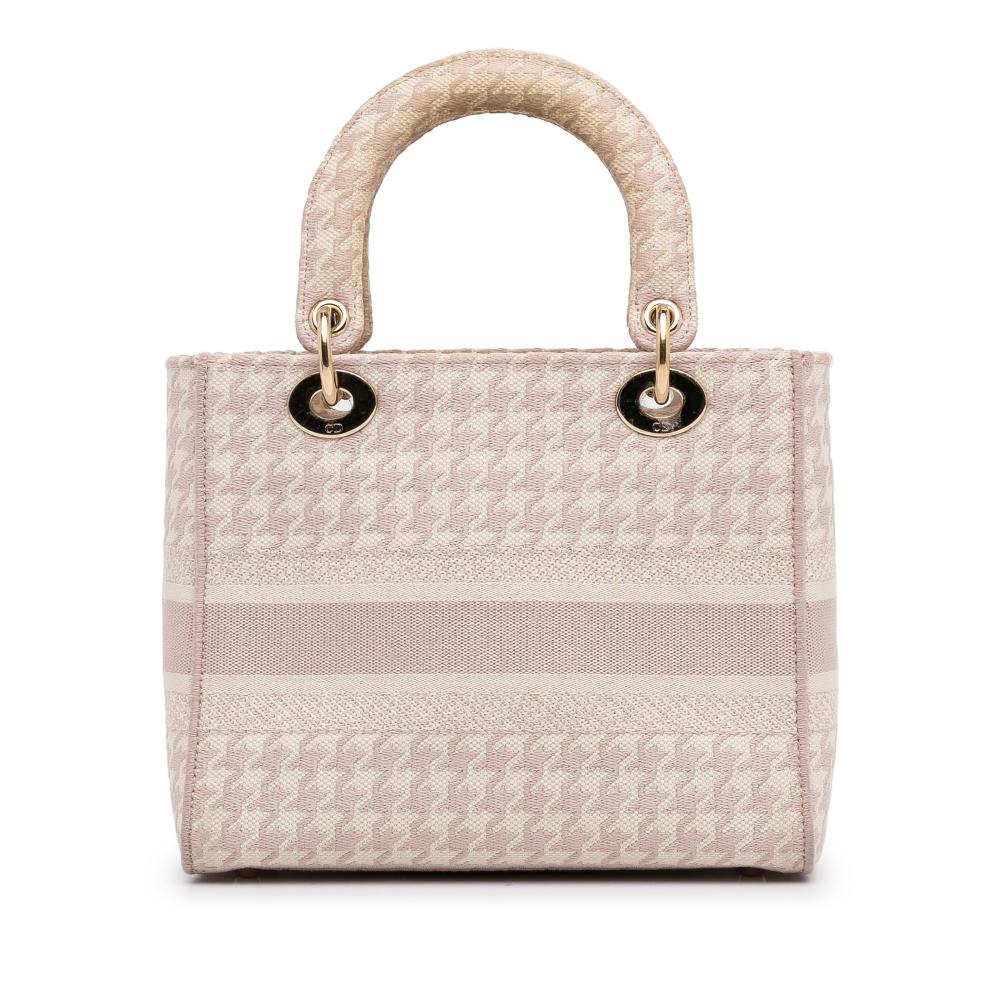 Christian Dior B Dior Pink Light Pink Canvas Fabric Medium Embroidered Houndstooth Lady D Lite Italy