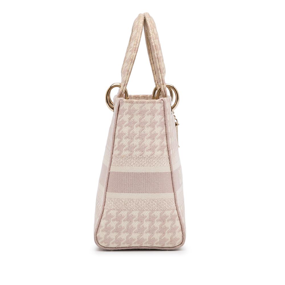 Christian Dior B Dior Pink Light Pink Canvas Fabric Medium Embroidered Houndstooth Lady D Lite Italy