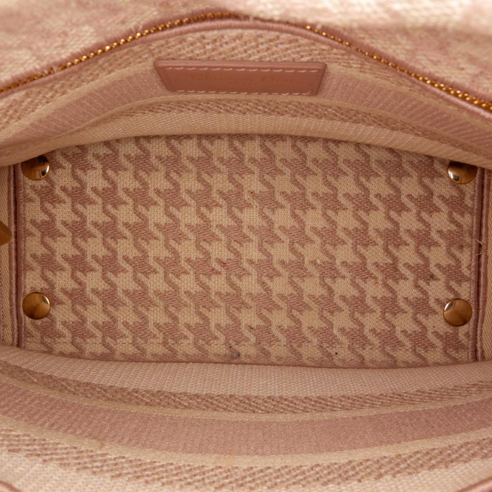Christian Dior B Dior Pink Light Pink Canvas Fabric Medium Embroidered Houndstooth Lady D Lite Italy