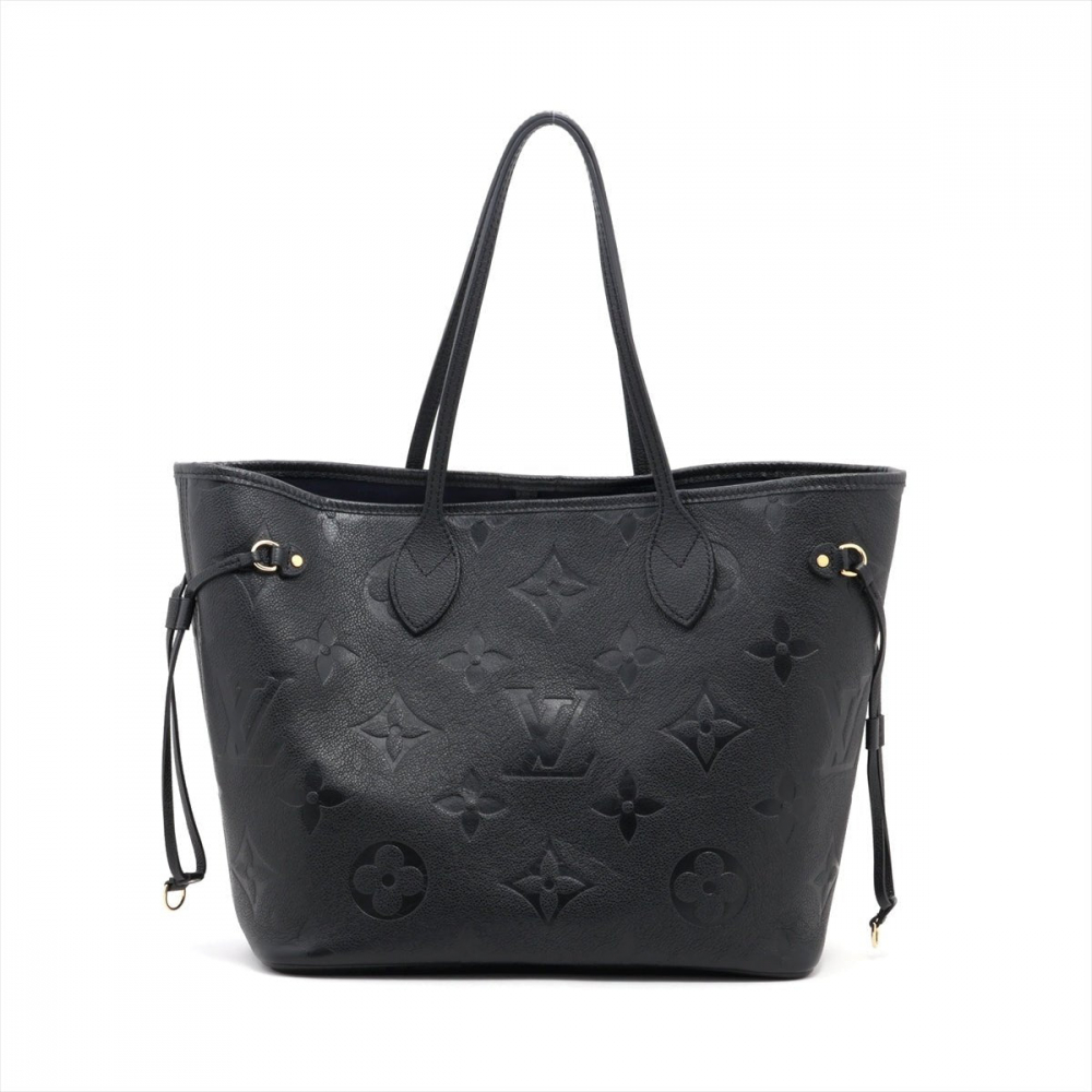 Louis Vuitton Neverfull Leather Empreinte Shopper Shoulder Bag Black