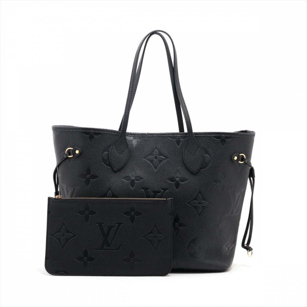 Louis Vuitton Neverfull Leather Empreinte Shopper Shoulder Bag Black