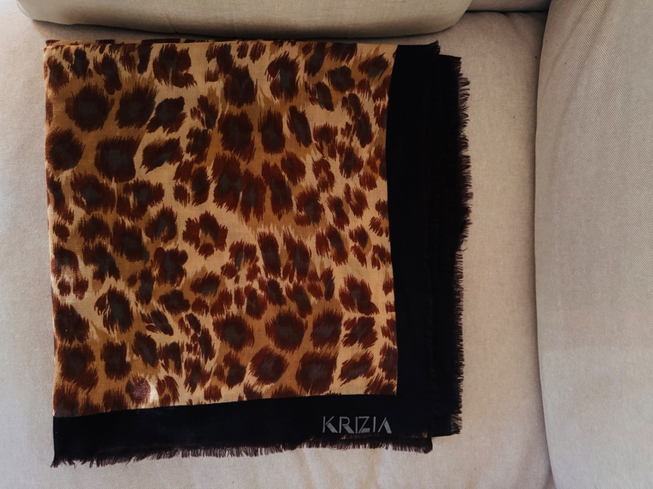 Krizia Signature Large Wool blend fringed Scarf