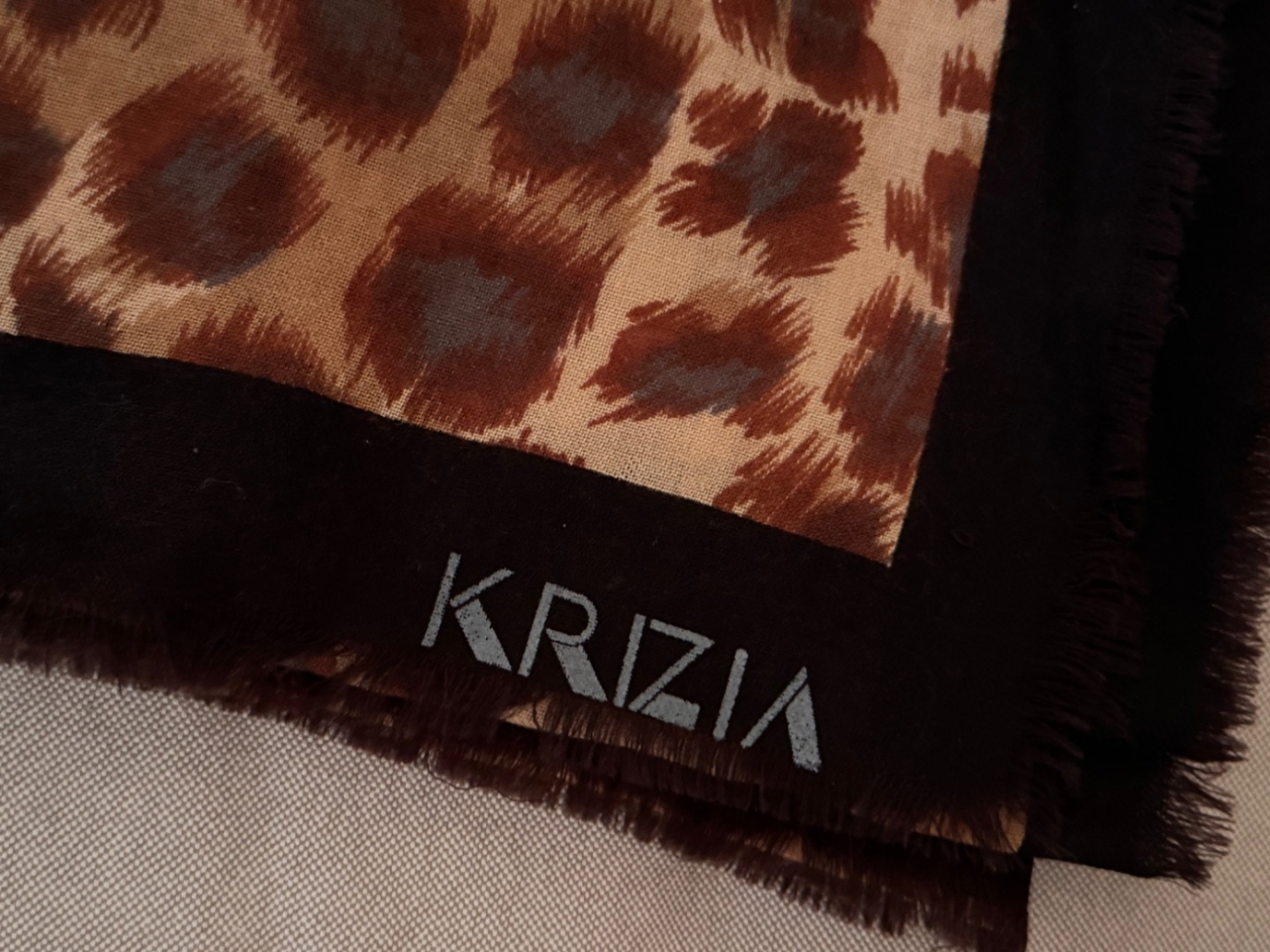Krizia Signature Large Wool blend fringed Scarf