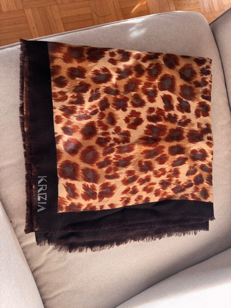 Krizia Signature Large Wool blend fringed Scarf