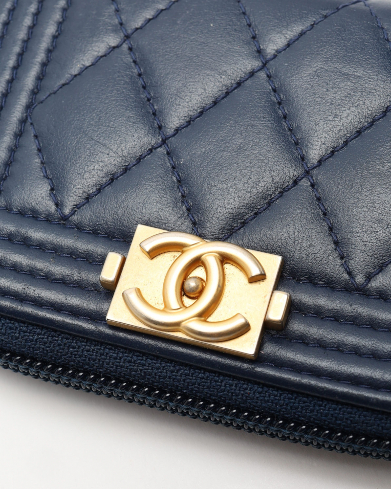 Chanel Boy Lambskin Zip Around Card Holder