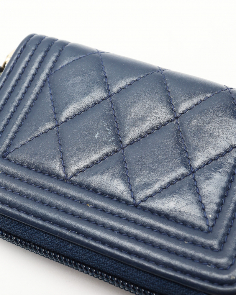 Chanel Boy Lambskin Zip Around Card Holder