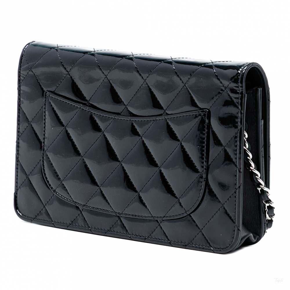 Chanel WOC Patent Leather Quilted Flap Crossbody Black