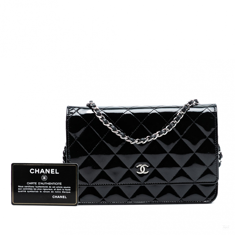 Chanel WOC Patent Leather Quilted Flap Crossbody Black