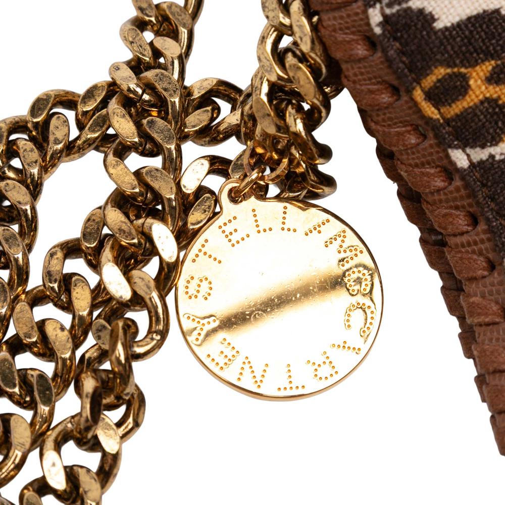 Stella McCartney AB Stella McCartney White with Brown Canvas Fabric Falabella Leopard Printed Fold Over Tote Italy