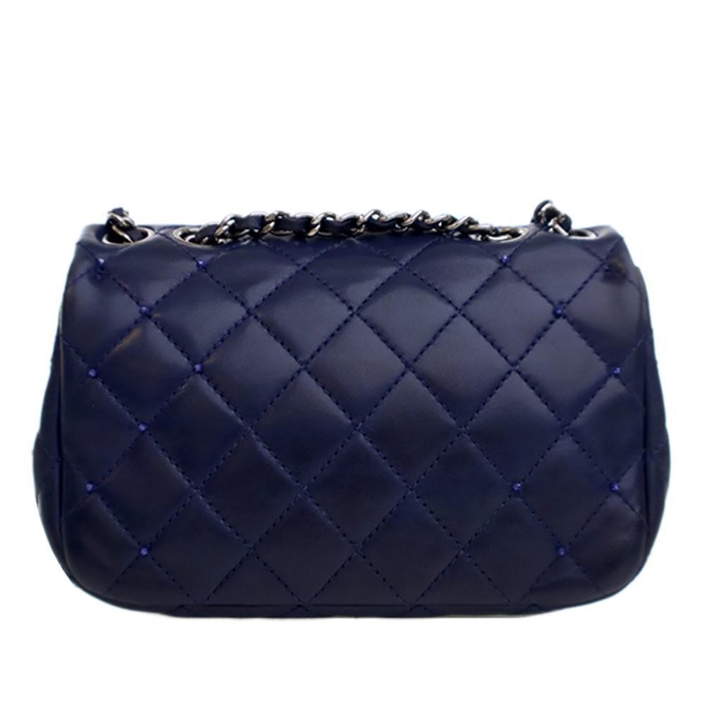 Chanel Blue Mini Rectangular Classic Lambskin Crystal Single Flap Italy
