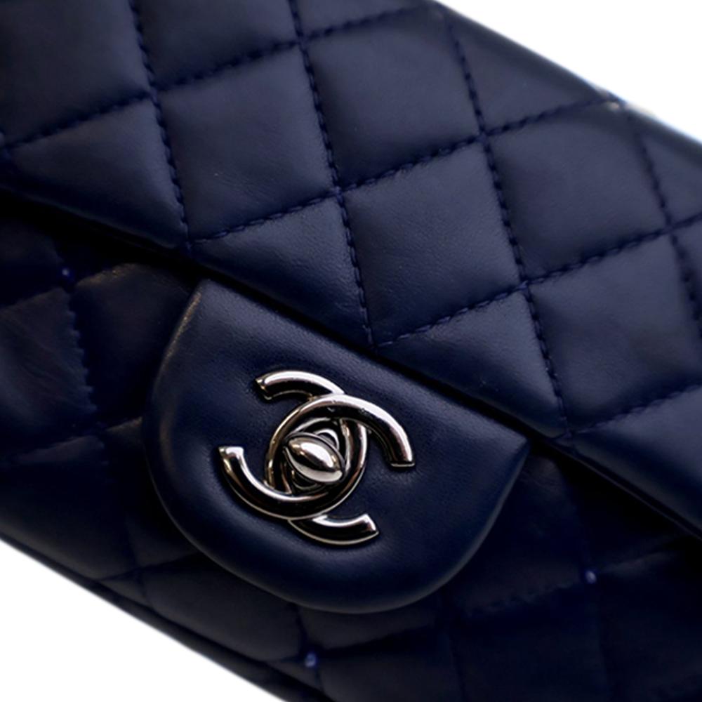 Chanel Blue Mini Rectangular Classic Lambskin Crystal Single Flap Italy