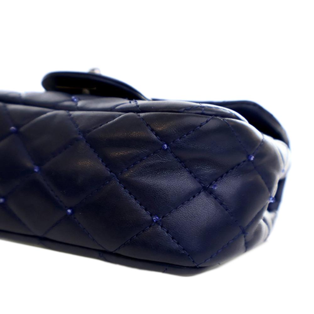 Chanel Blue Mini Rectangular Classic Lambskin Crystal Single Flap Italy