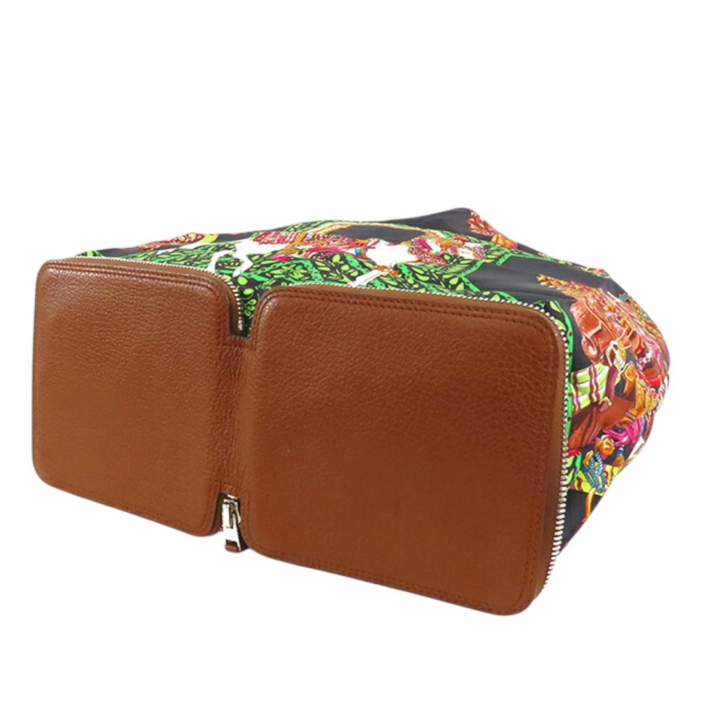 Hermès AB Hermès Black with Brown Silk Fabric La Danse Du Cheval Marwari y Pop Tote France