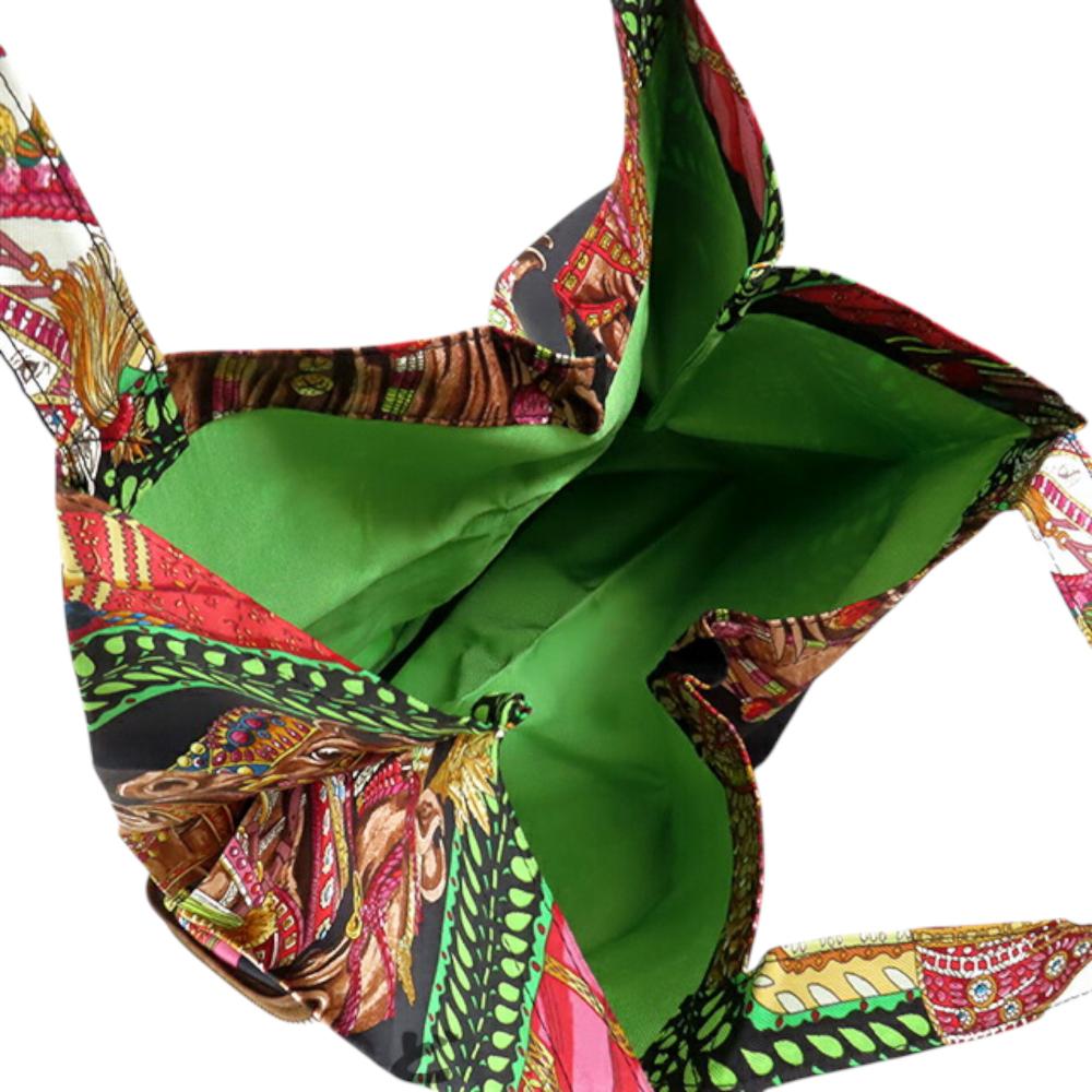 Hermès AB Hermès Black with Brown Silk Fabric La Danse Du Cheval Marwari y Pop Tote France