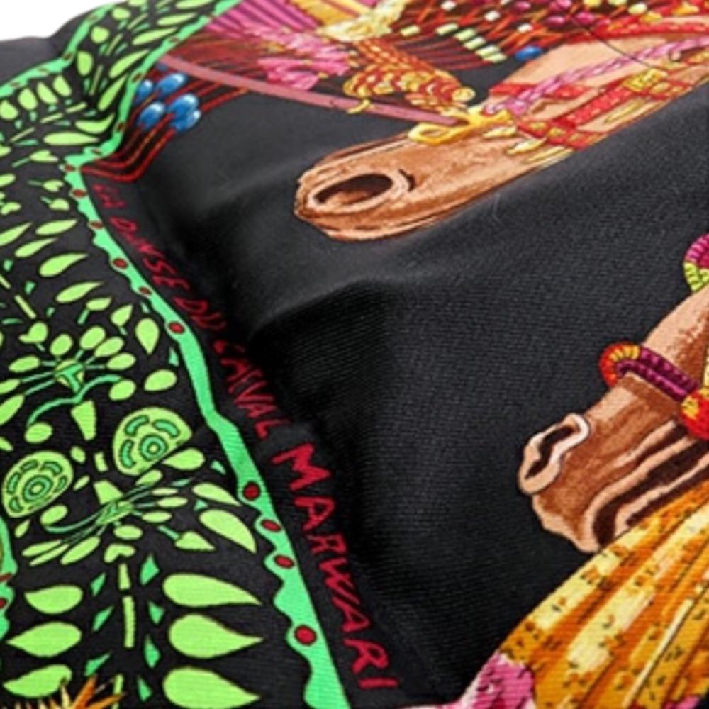 Hermès AB Hermès Black with Brown Silk Fabric La Danse Du Cheval Marwari y Pop Tote France
