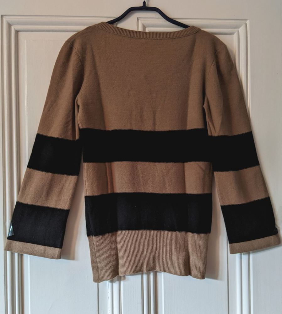 Sonia Rykiel Elégant pull beige rayé de noir 36-38