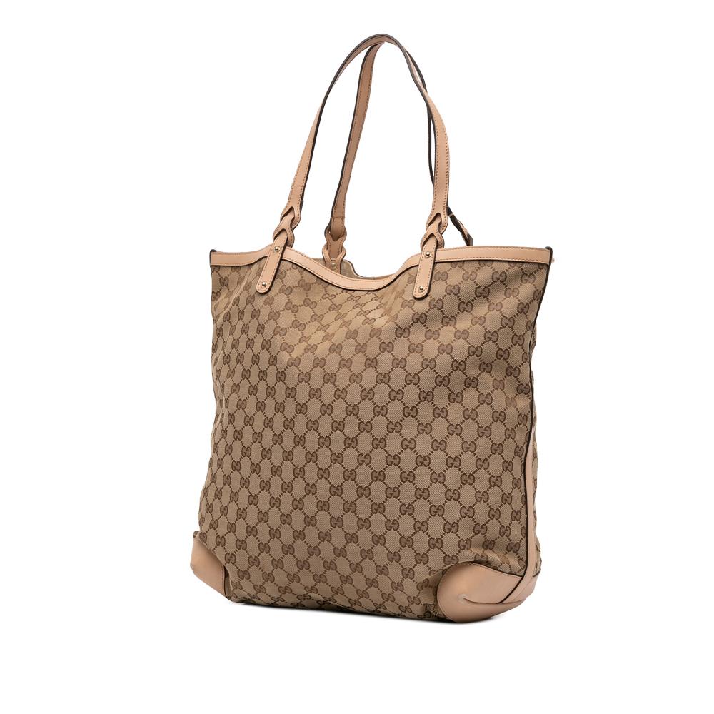 Gucci B Gucci Brown Beige Canvas Fabric GG Craft Tote Italy