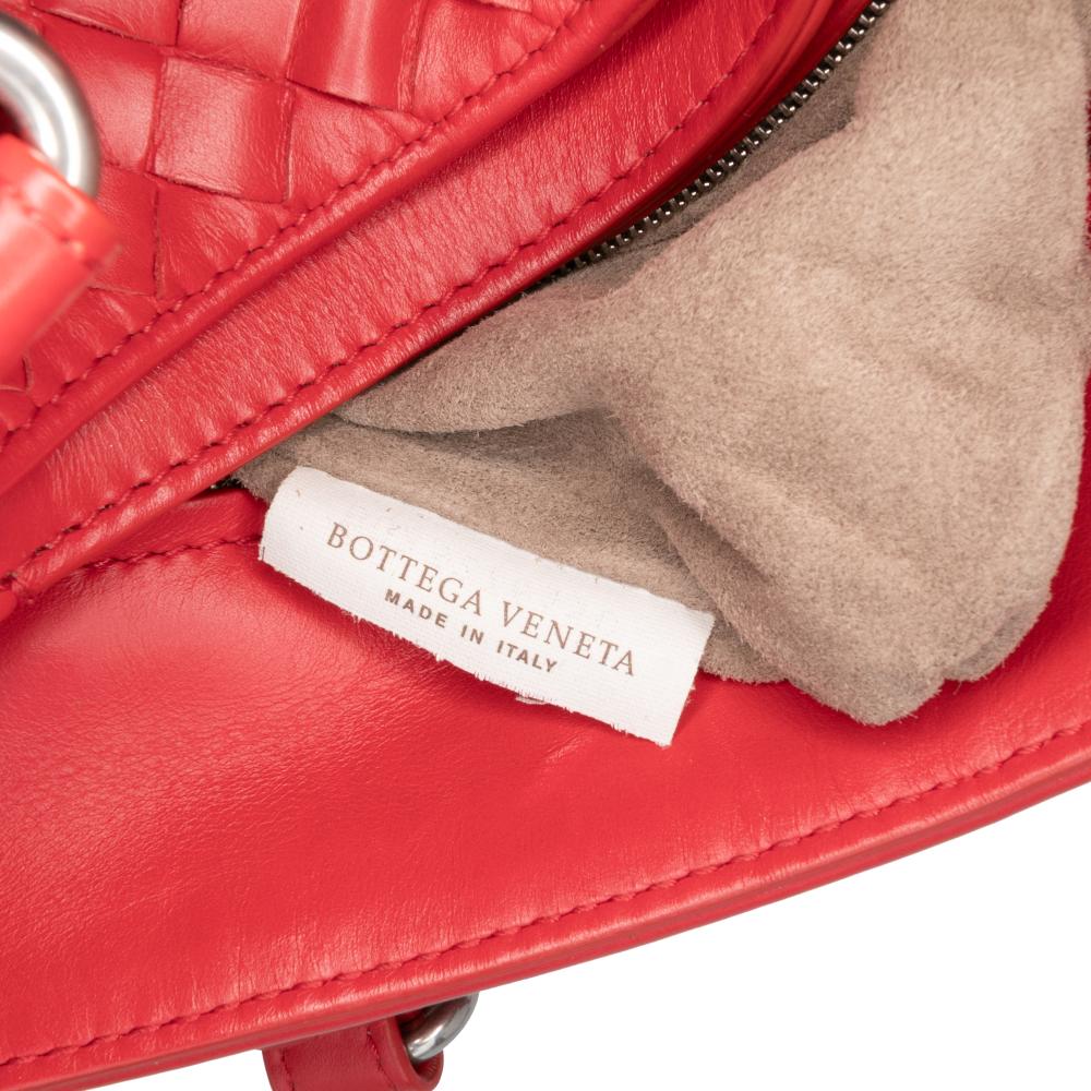 Bottega Veneta B Bottega Veneta Red Nappa Leather Leather Small Nappa Intrecciato Roma Satchel Italy