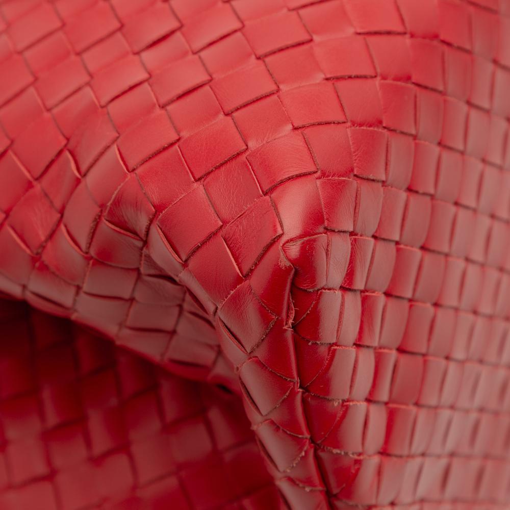 Bottega Veneta B Bottega Veneta Red Nappa Leather Leather Small Nappa Intrecciato Roma Satchel Italy
