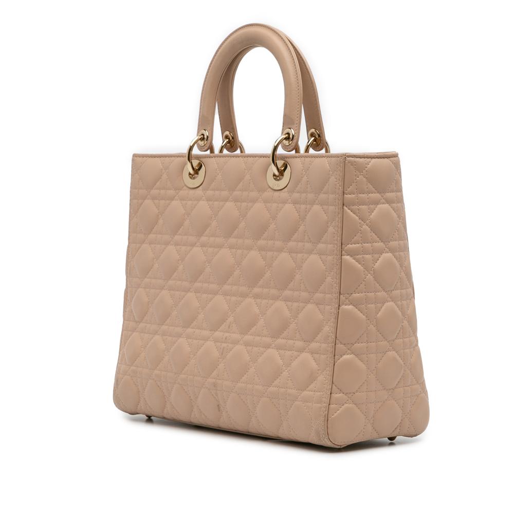 Christian Dior B Dior Brown Beige Lambskin Leather Leather Large Lambskin Cannage Lady Dior Italy